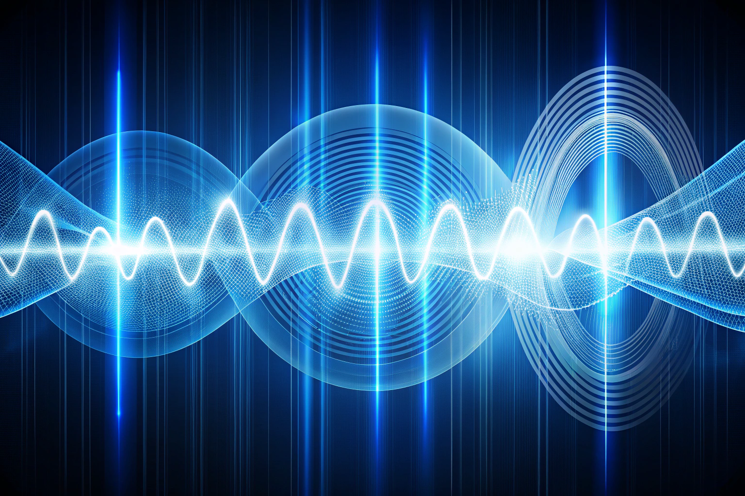 Una imagen abstracta que simboliza la comunicación, con ondas de sonido estilizadas en colores azul y blanco, evocando una llamada telefónica sin elementos reconocibles